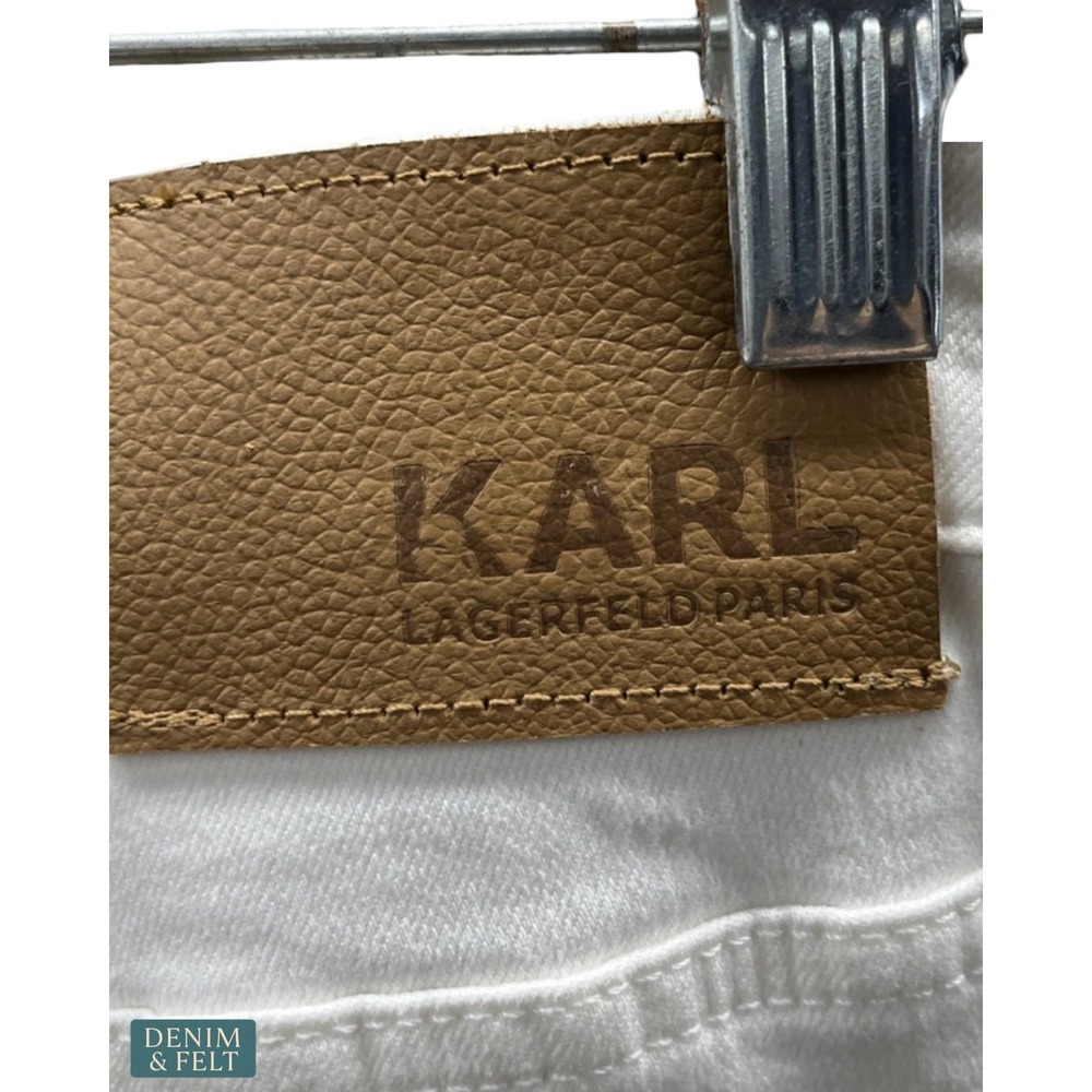 Karl Lagerfeld Paris White Straight Leg Jeans Gold Chain Detail High Rise 10 - Picture 9 of 9